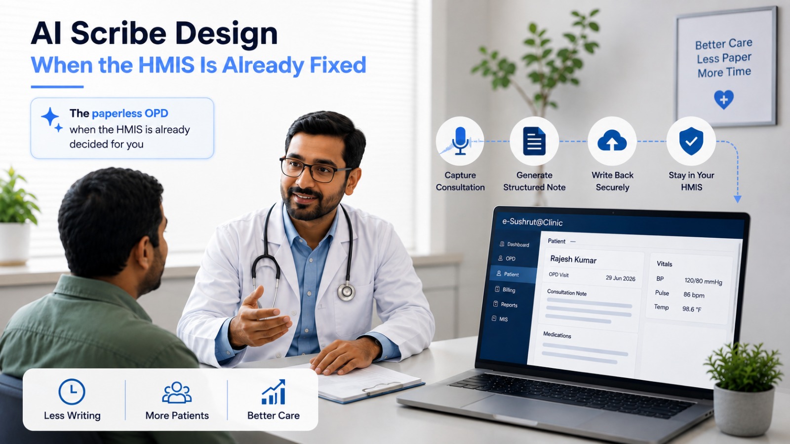 AI scribe integration with an existing HMIS for paperless OPD documentation