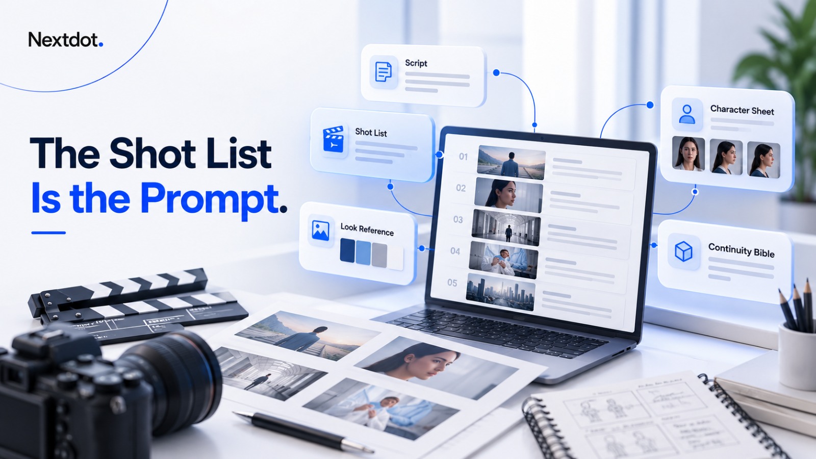 AI filmmaking shot list and prompt workflow with script, character sheet, look references, and continuity planning